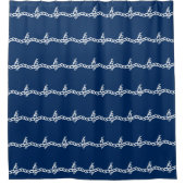 Navy Blue White Segel Wellenmuster Duschvorhang (Vorderseite)