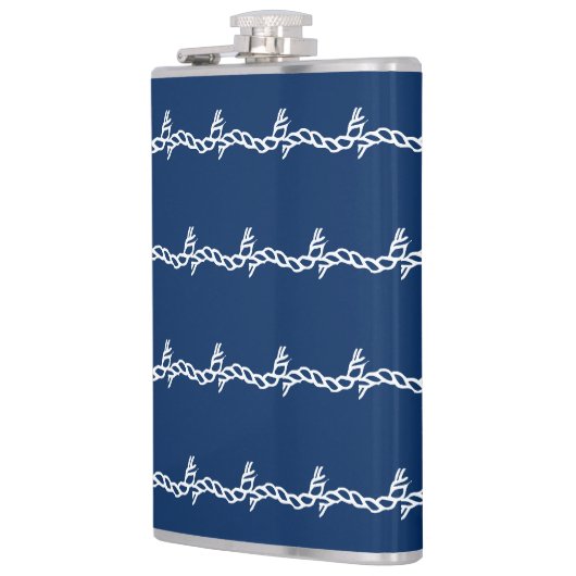Navy Blue White Segel Wellenmuster Flachmann (Links)