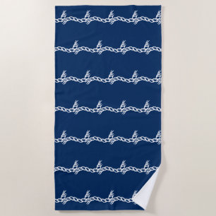 Navy Blue White Segel Wellenmuster Strandtuch