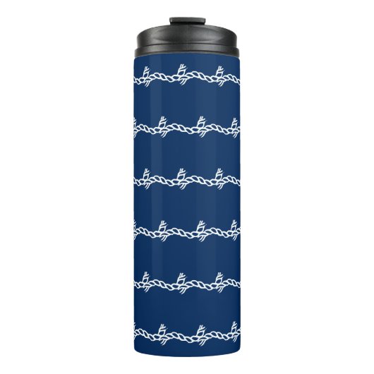 Navy Blue White Segel Wellenmuster Thermosbecher (Vorderseite)