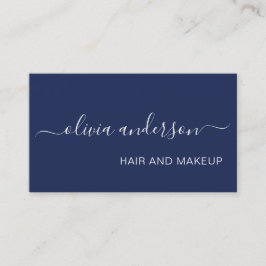 Navy Blue White Simple Hair Makeup Salon Visitenkarte