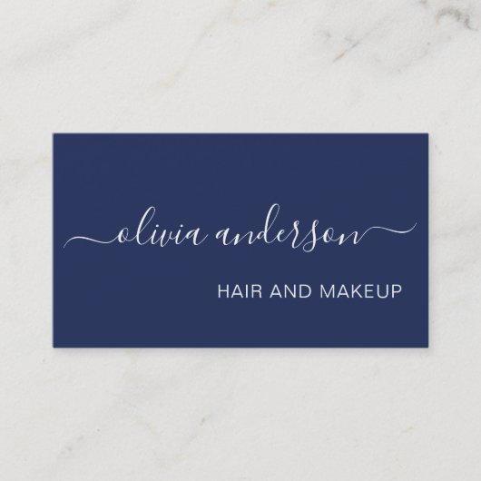 Navy Blue White Simple Hair Makeup Salon Visitenkarte (Vorderseite)