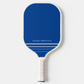Navy Blue & White Simple Minimal Personalisiert Na Pickleball Schläger (Rückseite)