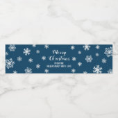 Navy Blue White Snowflakes Custom Frohe Weihnachte Wasserflaschenetikett (Einzelnes Label)