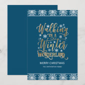 Navy Blue White Snowflakes Gold Frohe Weihnachten Einladung (Vorne/Hinten)