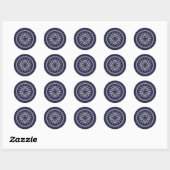 Navy Blue White Star Round Sticker (Blatt)