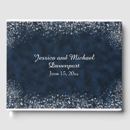 Navy Blue White Stardust Wedbook Gästebuch