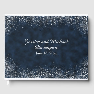 Navy Blue White Stardust Wedbook Gästebuch