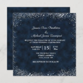 Navy Blue White Stardust Wedding Square Einladung (Vorne/Hinten)