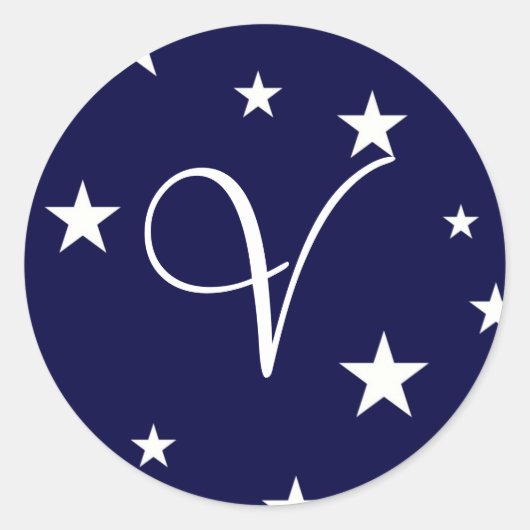 Navy Blue White Stars Monogram V Sticker (Vorderseite)