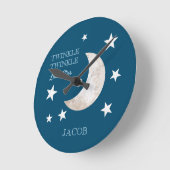 Navy Blue White Stars Moon Twinkle Little Star Runde Wanduhr (Winkel)