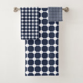 Navy Blue & White Stilvoll Modernes geometrisches  Badhandtuch Set (Insitu)