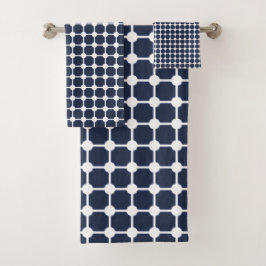 Navy Blue & White Stilvoll Modernes geometrisches Badhandtuch Set