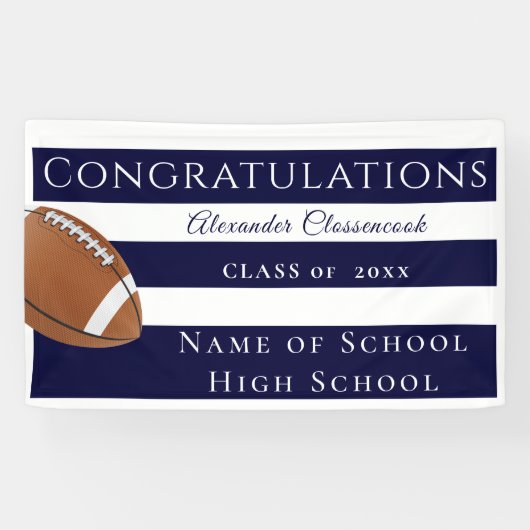 Navy Blue White Strike Football Abschluss Banner (Horizontal)