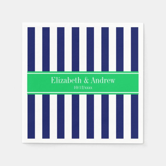 Navy Blue White Stripe Emerald Green Name Monogram Serviette (Vorderseite)