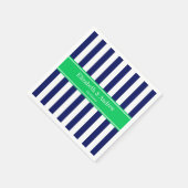 Navy Blue White Stripe Emerald Green Name Monogram Serviette (Ecke)