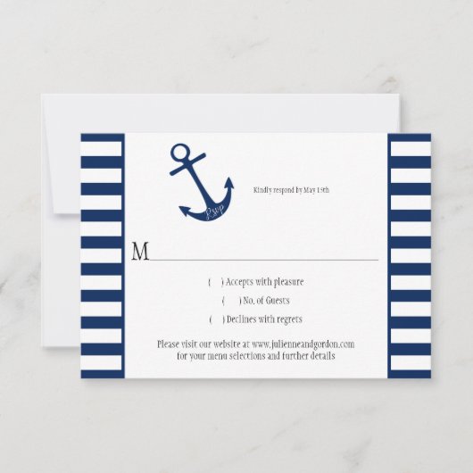 Navy Blue White Stripes Anchor Nautic Theme UAWG RSVP Karte (Vorderseite)