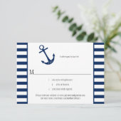 Navy Blue White Stripes Anchor Nautic Theme UAWG RSVP Karte (Stehend Vorderseite)