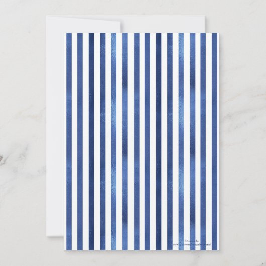 Navy Blue & White Stripes Coastal Nautical Design Einladung (Rückseite)