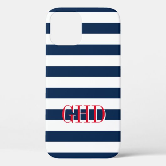 Navy-Blue-White-Stripes-individuelle Name Case-Mate iPhone Hülle (Rückseite)