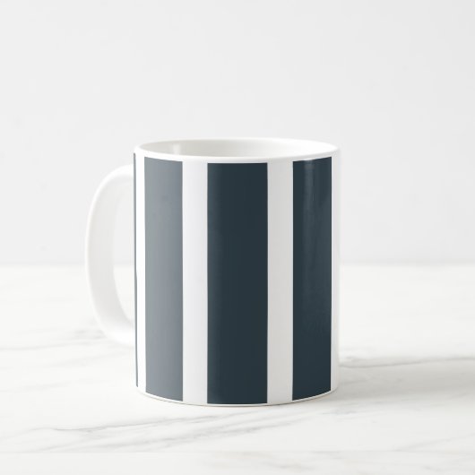 Navy Blue White Stripes Muster Kaffeetasse (Vorderseite Links)