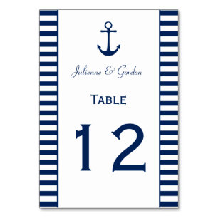 Navy Blue White Stripes Nautic Table Cards Tischnummer