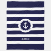Navy Blue & White Stripes Nautical Anchor Fleecedecke (Vorderseite)