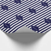 Navy Blue White Stripes Navy Label Monogram Geschenkpapier (Ecke)