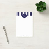Navy Blue White Stripes Navy Label Monogram Post-it Klebezettel (Büro)