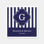 Navy Blue White Stripes Navy Label Monogram Serviette (Vorderseite)