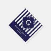 Navy Blue White Stripes Navy Label Monogram Serviette (Ecke)