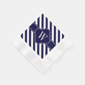 Navy Blue White Stripes Navy Label Monogram Serviette (Ecke)