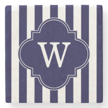 Navy Blue White Stripes Navy Label Monogram
