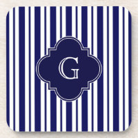 Navy Blue White Stripes Navy Monogram Label
