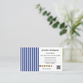 Navy Blue White Stripes QR Code, Social Media Icon Visitenkarte (Stehend Vorderseite)