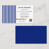 Navy Blue White Stripes QR Code, Social Media Icon Visitenkarte (Vorne/Hinten)