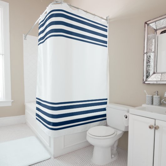 Navy Blue White Stripes Shower Curtain Nautical Duschvorhang (Beispiel)