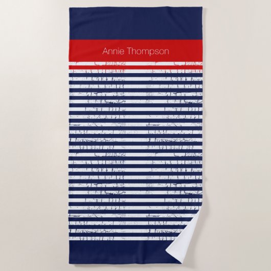 navy blue & white stripes with name strandtuch (Vorderseite)