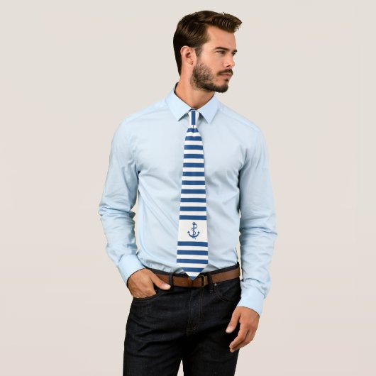 Navy-Blue & white stripes with nautical anchor Krawatte (Beispiel)