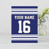 Navy Blue White Team Jersey Name Einladung (Stehend Vorderseite)