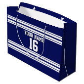 Navy Blue White Team Jersey Name Große Geschenktüte (Rückseite Schrägansicht)