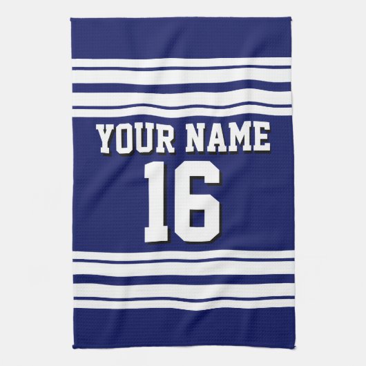 Navy Blue White Team Jersey Name Handtuch (Vertikal)