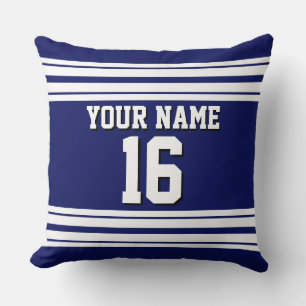 Navy Blue White Team Jersey Name Kissen