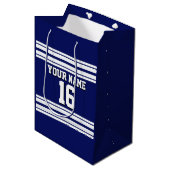 Navy Blue White Team Jersey Name Mittlere Geschenktüte (Vorderseite Schrägansicht)