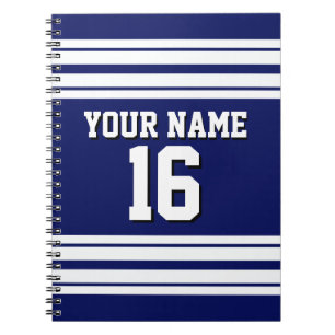 Navy Blue White Team Jersey Name Notizblock