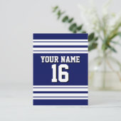 Navy Blue White Team Jersey Name Postkarte (Stehend Vorderseite)