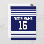 Navy Blue White Team Jersey Name Postkarte (Vorne/Hinten)