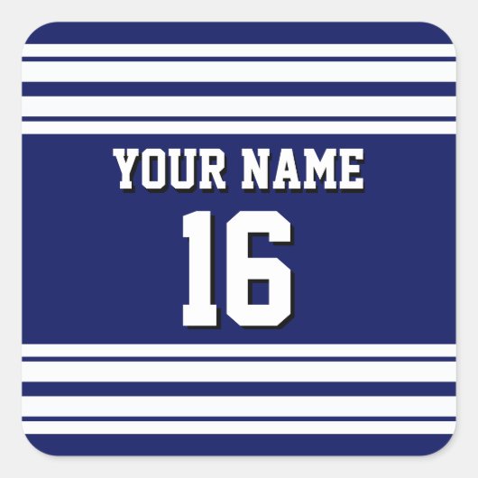 Navy Blue White Team Jersey Name Quadratischer Aufkleber (Vorderseite)