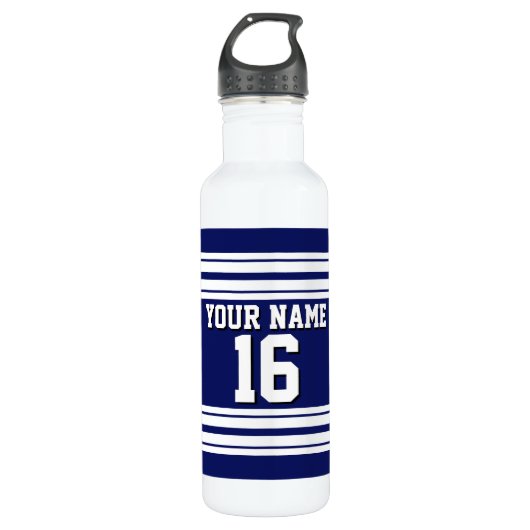 Navy Blue White Team Jersey Name Trinkflasche (Vorderseite)