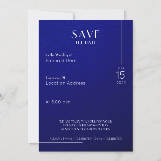 Navy Blue & White Text Rough Textur Save the Date Einladung (Vorderseite)